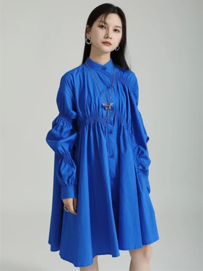 Irregular Ruched Blue Dresses - Image 4