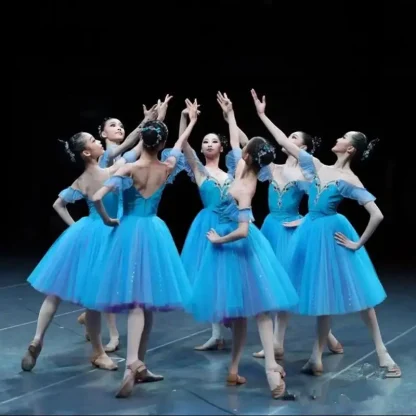 V-neck Off-shoulder Tutu blue Dress