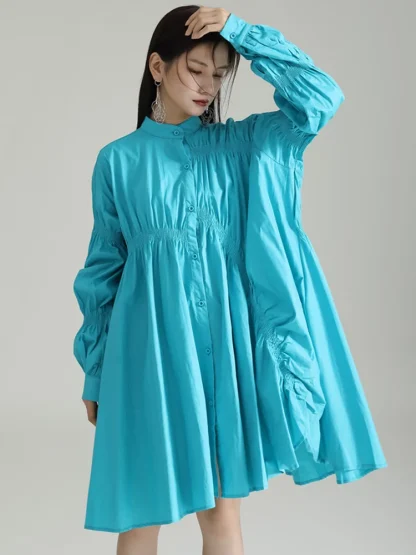 Irregular Ruched Blue Dresses - Image 7