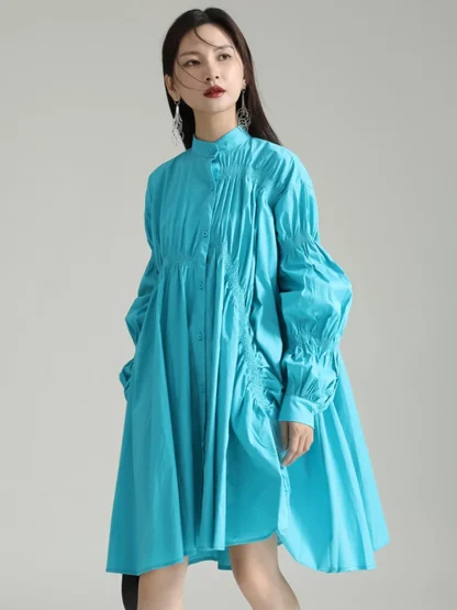 Irregular Ruched Blue Dresses