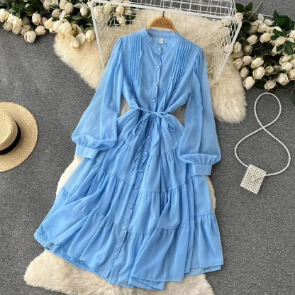 Elegant Modest Midi Blue Dress - Image 2