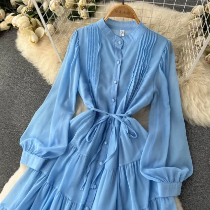 Elegant Modest Midi Blue Dress - Image 3