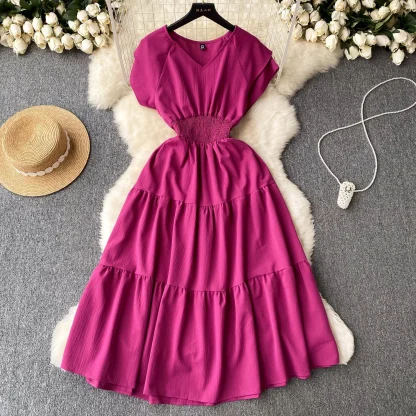 Smocked Waist Solid Blue Dresses - Image 7
