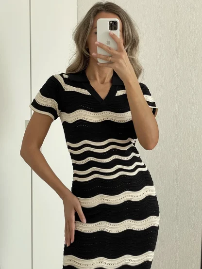 Wavy Striped Casual Blue Dresses - Image 4
