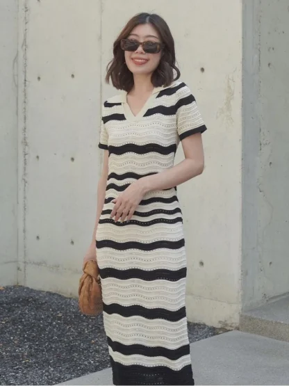 Wavy Striped Casual Blue Dresses - Image 6