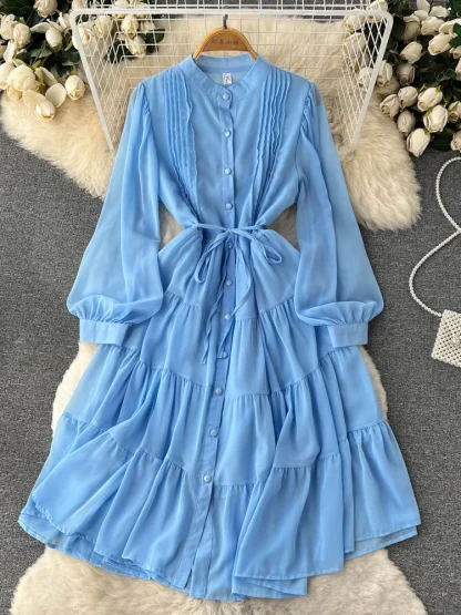 Elegant Modest Midi Blue Dress