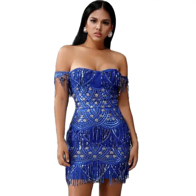 Sequined Tassel Blue Dress | Free Shipping!