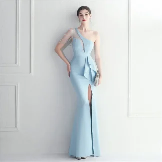 Elegant One-shoulder Blue Dresses