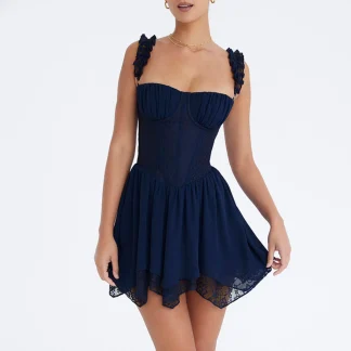 Chic Lace Mini Blue Dress