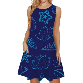 Casual Printed Tank Blue Dresses