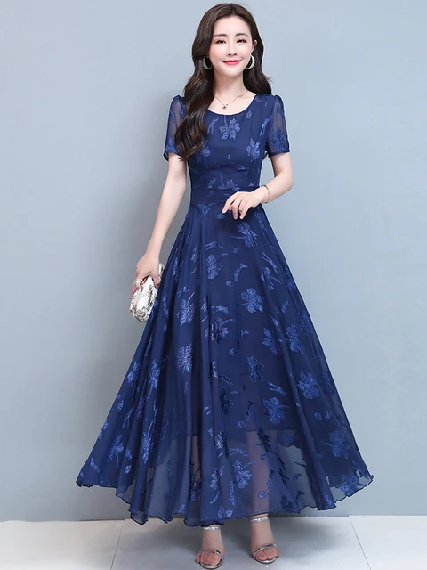 Flowy Floral Maxi Blue Dress