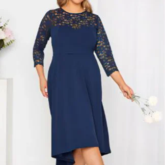Plus Size Half Sleeve Lace Blue Dress